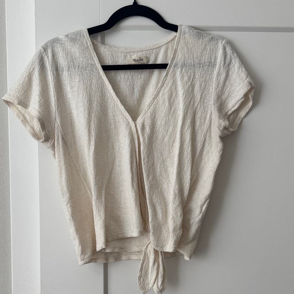 Madewell Cream Linen Tie-Front Blouse
